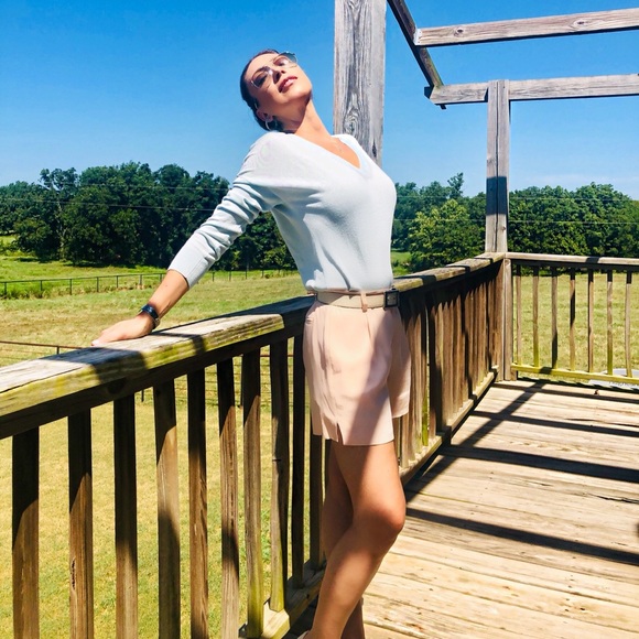 Silk Pale Blush Pink Editor Shorts - Picture 7 of 8